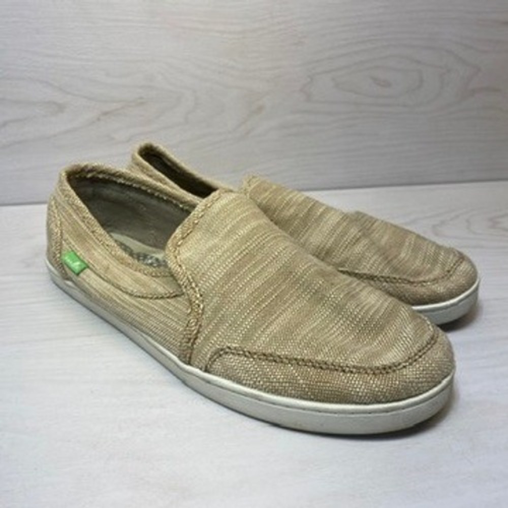 Sanuk Womens 10 Chiba Quest Slip On Loafers Tan Canvas Casual Sneakers